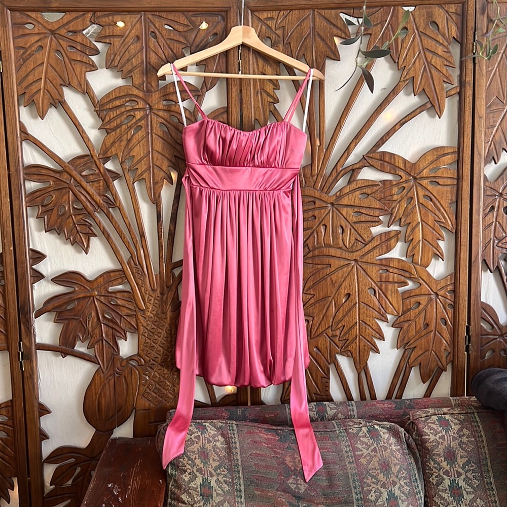 Pink Satin Midi Dress